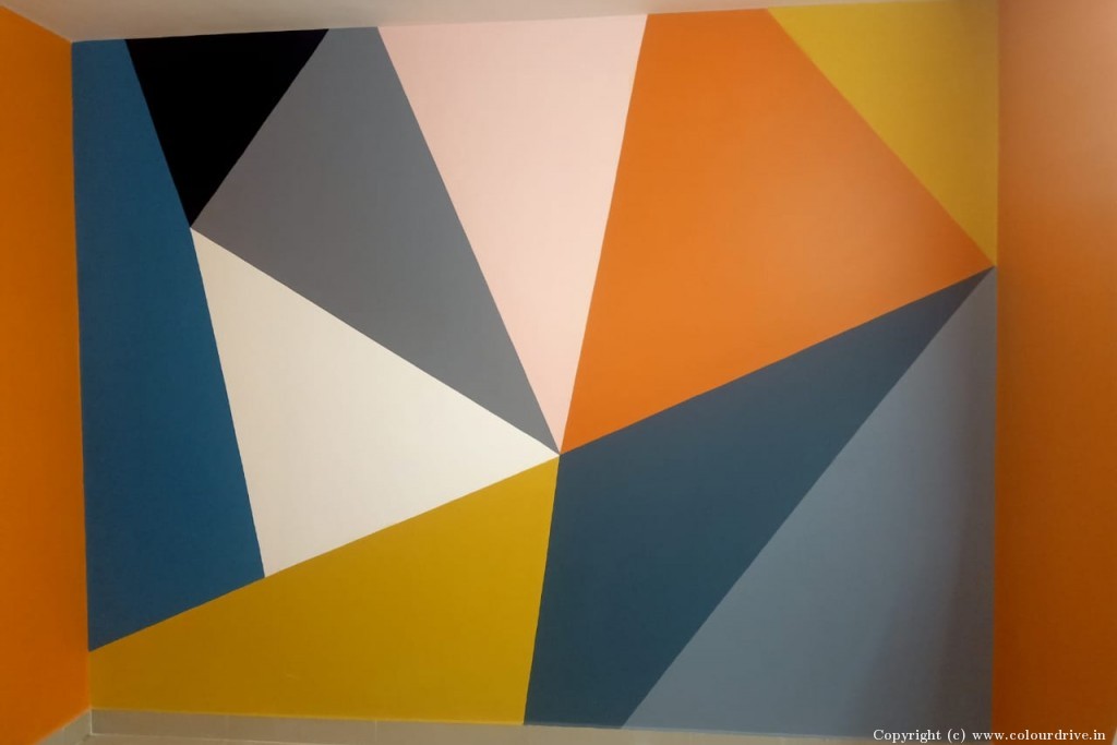 Asian Paints Wall Design Stencils Geometric Triangle Stencil Painting for Study Room